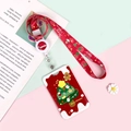 Niedliches rotes Weihnachts-Lanyard und Ausweishalter mit festlichem Tannenbaum-Muster - Roter Basis Weihnachtsbaum / Einziehbares langes Weihnachtsband (Weihnachtsmütze)
