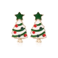 Christmas tree stud earrings with white enamel and colorful rhinestones in gold finish - White and Green Christmas Tree Stud Earrings