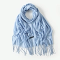Light blue imitation cashmere scarf with soft fringe and premium woven textile texture - Light Blue