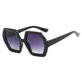 Occhiali da sole esagonali oversize neri con lenti sfumate viola di tendenza - Nero Lucido / Sfumato Grigio