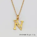 Collier pendentif lettre N en or 18 carats poli avec pierres de zircon blanc brillant - Lettre N