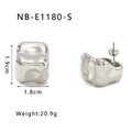 Detailed view of silver irregular square studs with dimensions 1.9cm and weight 20.9g - Irregular Block Style (NB-E1180-S) / Silver