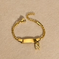Golden Figaro chain bracelet with crystal letter N pendant and polished ID plate detail - Gold Letter N