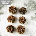 Set of 6 natural brown pine cones with gold glitter edges for Christmas tree decoration - 4CM Gold Pinecones 6Pcs Set