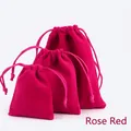 Three rose red thickened velvet drawstring pouches for jewelry storage and gift packaging - Rose Red