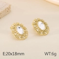 Goldene Vintage-Ohrstecker mit transparentem Edelstein und Perlenkranz-Detail - Ovaler Edelstein Perle Stil (KE115933-KFC) / Gold