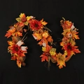 Artificial Autumn Maple Leaf Garland with Red Sunflowers and Pumpkin Bows on Black Background - Pumpkin Sunflower Iron Wire Vine