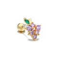 Grape shape stud earring with purple cubic zirconia and gold ball back closure - Grapes