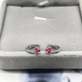 S925 Sterling silver clover earrings with red rubies and white diamonds in silver setting - Platinum Plated Rose Red Zirconia