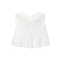 Detail of white linen blend tube top featuring pleated chest and flared hemline - XS / White