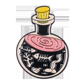 Cartoon magic potion enamel pin featuring a pink and black liquid with fishbone and coral - Fishbone Ocean Potion Bottle (xz7768)