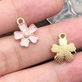 Pink enamel and gold cherry blossom flower charms with pearls for DIY jewelry making - 1Pc Pink Pearl Cherry Blossom 12x15mm