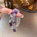 Macro shot of amethyst beads with silver floral spacers on a delicate beaded bracelet - 16# White Purple Transparent Bracelet (Exquisite Gift Box)