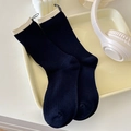Vertical ribbed navy blue crew socks with white trim and heel pull tab detail - One Size / Color-block Blue