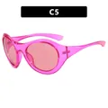 Pink translucent Y2K sports sunglasses with wrap-around frame and futuristic design - Translucent Purple Frame Pink Lens