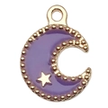 Purple enamel moon and star charm pendant with gold metal frame for DIY jewelry - Moon (17544)