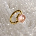 Elegant gold square ring featuring a translucent pink crystal in a minimalist setting - Gold Base: Oct-Pink