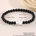 Bracciale da uomo con perline di pietra naturale nera opaca e croce in acciaio - 6mm Croce / Nero
