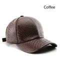 Deep coffee brown baseball cap in faux crocodile leather finish with adjustable strap - Brown