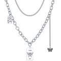 Silver layered butterfly necklace with engraved fear not and find joy pendants - Silver Multi-Layer Butterfly English Slogan Necklace