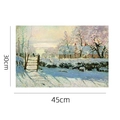 Winter snow landscape print PVC placemat with bird and house scene, 30cm x 45cm - 45x30cm / Monet - The Magpie