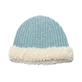 Detailed view of the thick light blue knit texture and white faux fur brim of the bucket hat - M (56-58cm) / Light Blue