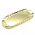 Polished golden stainless steel oval tray for jewelry and candles on white background - Gold Plated Accessory Tray / Gold
