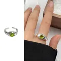 S925 sterling silver open ring featuring a green star gemstone and embossed details - 600 Colorful Zircon