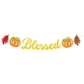 Gold glitzerndes Blessed-Banner mit Ahornblättern und Kürbissen für das Erntedankfest - Blessed Banner (Y-00264-4)