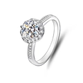 Classic S925 sterling silver four-claw moissanite ring with a brilliant petal-shaped halo - Adjustable Open / Halo Petal Style (FDJZ-001)