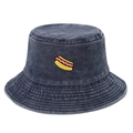 Cappello a secchiello grigio lavato con ricamo hot dog colorato e occhielli in metallo - M (56-58cm) / Blu navy