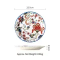 Ceramic dinner plate with 22.5cm diameter and vintage bohemian floral pattern design - Blue Antique Flower (9 Inch)