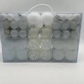 Set of white Christmas ornaments with matte, glossy, and glitter finishes in a clear box - 100pcs Pack / White