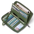 Green RFID blocking PU leather long wallet with wrist strap and multi-card slots - Grass Green