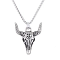 Men's silver bull head skull pendant necklace made of durable stainless steel - Bull Head + Titanium Steel Chain