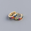 Pair of S925 sterling silver hoop earrings in gold with colorful square zirconia stones - Gold (Rainbow Zirconia)