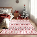 Detail of Christmas reindeer and snowflake patterns on a soft red faux cashmere rug - 40*60cm (Skin-friendly Velvet) / Red and White Reindeer Snowflake