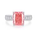 Pink rectangular gemstone S925 silver ring with side pavé setting in a high-carbon diamond style - FDJZ-113 Padparadscha Pink