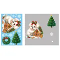 Christmas window sticker size chart featuring dog gingerbread house and holiday tree - White Dog with Gingerbread House Style (BQ618)