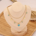 Gold double-layered stainless steel necklace with turquoise charms and eye pendant - Round Turquoise & Evil Eye Style (1#)