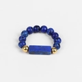 Handmade 4mm lapis lazuli beaded ring with gold spacer beads and rectangular gemstone - Lapis Lazuli