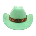 Cappello da cowboy in feltro verde menta con fibbia a testa di toro e cuciture a croce - Verde menta