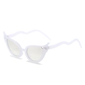 Cat eye snake style sunglasses in white with diamond accents and curved wavy temples - White Frame Silver Mirror Lens