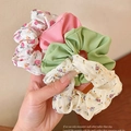 Set of four floral and solid vintage scrunchies in pink, green, and cream chiffon fabric - Set 1 Elegant Floral and Solid Color Scrunchies Multipack