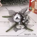 Grey festive flower branch with silver bells and faux pine needles, 23cm size - Style 16