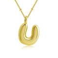 Collier avec pendentif lettre U doré 3D gonflé avec surface polie et chaîne délicate - Lettre U