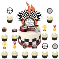 Kit décoration gâteau anniversaire course automobile avec drapeaux et trophées - Ensemble de Toppers de Gâteau et Cupcake de Course
