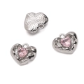 Silver alloy heart charms with pink glass gemstones for DIY jewelry making - Heart Pink 16x14mm