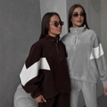 Tuta in pile polare marrone scuro e bianca con design a mezza zip per l'inverno - S / Grigio