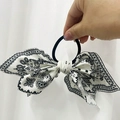French style paisley heart bow hair claw clip in black and white fabric finish - Hair Tie / Black and White Paisley Hair Tie